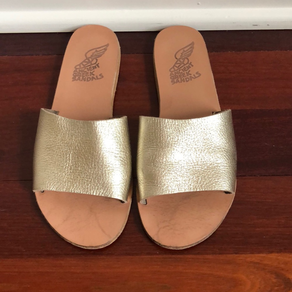 Ancient Greek Sandals Gold Leather Slide Sandals